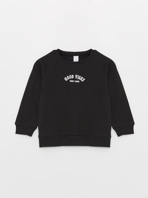 LC Waikiki Lcw Baby Siyah Bisiklet Yaka Uzun Kollu Baskılı Erkek Bebek Sweatshirt