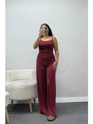 Belendir Kadın Asimetrik Kesim Milan Pijama Takımı Koyukırmızı