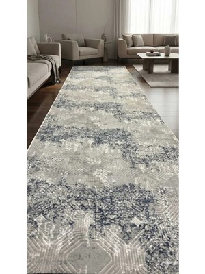 Nesrin Kaymaz Jel Taban Modern Kesme Yolluk Leke Tutmaz Salon Mutfak Koridor Halısı Mavi Krem