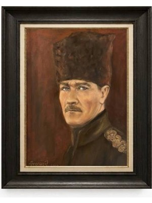 Tablore Siyah Varaklı Paspartulu Çerçeveli Atatürk Tablo A400