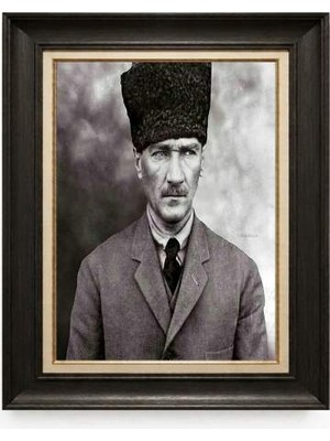 Tablore Siyah Varaklı Paspartulu Çerçeveli Atatürk Tablo A35