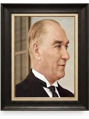 Tablore Siyah Varaklı Paspartulu Çerçeveli Atatürk Tablo A36