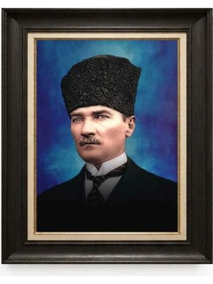 Tablore Siyah Varaklı Paspartulu Çerçeveli Atatürk Tablo A81