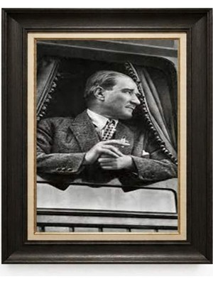 Tablore Siyah Varaklı Paspartulu Çerçeveli Atatürk Tablo A207