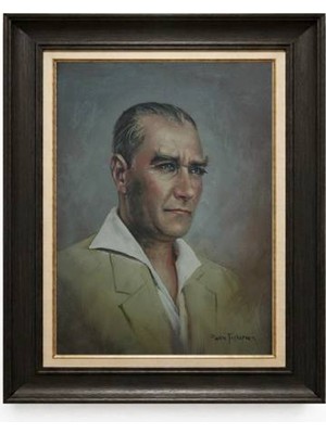 Tablore Siyah Varaklı Paspartulu Çerçeveli Atatürk Tablo A300
