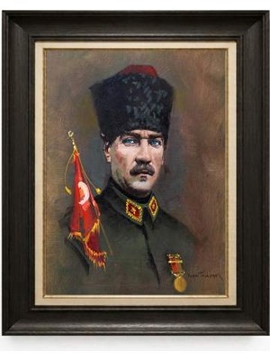 Tablore Siyah Varaklı Paspartulu Çerçeveli Atatürk Tablo A125