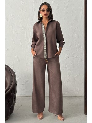 Very Moda Şerit Detaylı Scuba Süet Pantolon | F1972