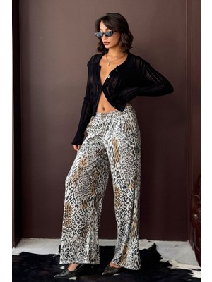 Very Moda Trend Leopar Desenli Bol Paça Pantolon - Günlük ve Gece | F2022