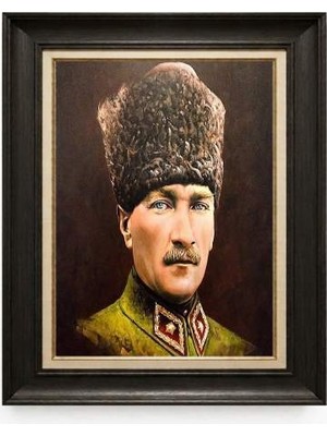 Tablore Siyah Varaklı Paspartulu Çerçeveli Atatürk Tablo A40
