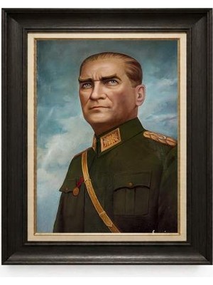 Tablore Siyah Varaklı Paspartulu Çerçeveli Atatürk Tablo A76