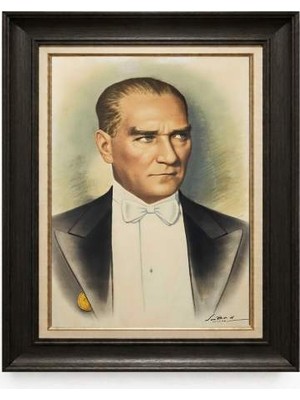 Tablore Siyah Varaklı Paspartulu Çerçeveli Atatürk Tablo A83