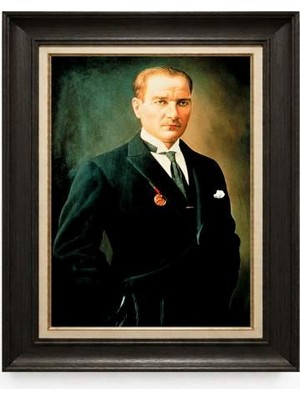 Tablore Siyah Varaklı Paspartulu Çerçeveli Atatürk Tablo A78