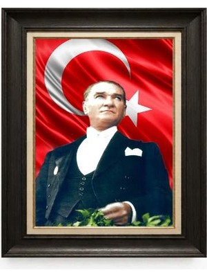 Tablore Siyah Varaklı Paspartulu Çerçeveli Atatürk Tablo A151