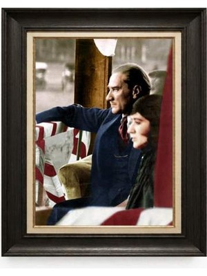 Tablore Siyah Varaklı Paspartulu Çerçeveli Atatürk Tablo A102