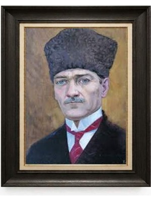 Tablore Siyah Varaklı Paspartulu Çerçeveli Atatürk Tablo A34