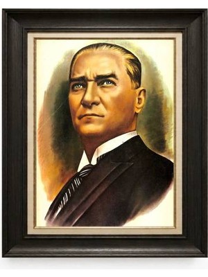 Tablore Siyah Varaklı Paspartulu Çerçeveli Atatürk Tablo A289