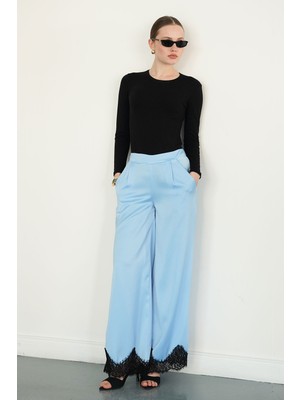 Very Moda Paçası Dantelli Saten Pantolon | D2969