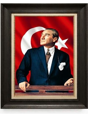 Tablore Siyah Varaklı Paspartulu Çerçeveli Atatürk Tablo A132