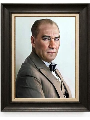 Tablore Siyah Varaklı Paspartulu Çerçeveli Atatürk Tablo A164