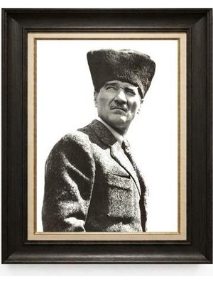 Tablore Siyah Varaklı Paspartulu Çerçeveli Atatürk Tablo A175