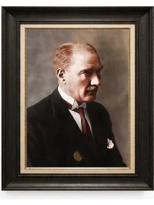 Tablore Siyah Varaklı Paspartulu Çerçeveli Atatürk Tablo A381