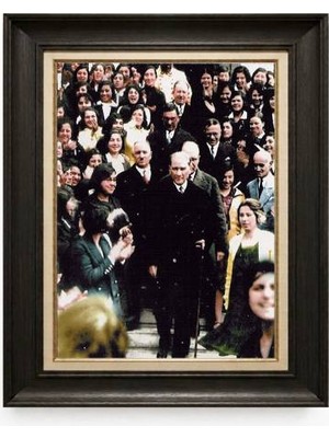 Tablore Siyah Varaklı Paspartulu Çerçeveli Atatürk Tablo A290