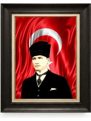 Tablore Siyah Varaklı Paspartulu Çerçeveli Atatürk Tablo A84