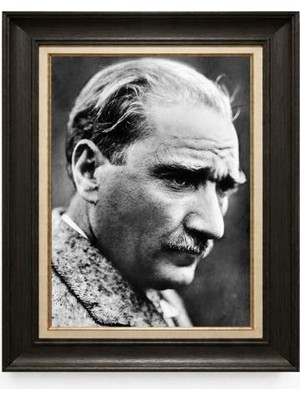 Tablore Siyah Varaklı Paspartulu Çerçeveli Atatürk Tablo A136