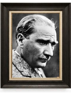Tablore Siyah Varaklı Paspartulu Çerçeveli Atatürk Tablo A43