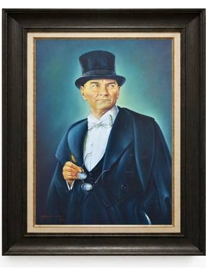 Tablore Siyah Varaklı Paspartulu Çerçeveli Atatürk Tablo A241