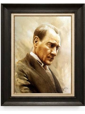 Tablore Siyah Varaklı Paspartulu Çerçeveli Atatürk Tablo A282