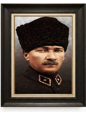 Tablore Siyah Varaklı Paspartulu Çerçeveli Atatürk Tablo A344
