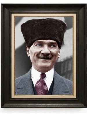 Tablore Siyah Varaklı Paspartulu Çerçeveli Atatürk Tablo A270