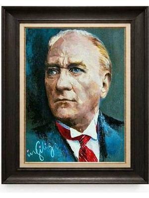 Tablore Siyah Varaklı Paspartulu Çerçeveli Atatürk Tablo A333