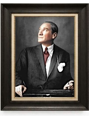 Tablore Siyah Varaklı Paspartulu Çerçeveli Atatürk Tablo A140