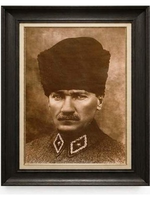 Tablore Siyah Varaklı Paspartulu Çerçeveli Atatürk Tablo A166