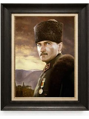 Tablore Siyah Varaklı Paspartulu Çerçeveli Atatürk Tablo A180