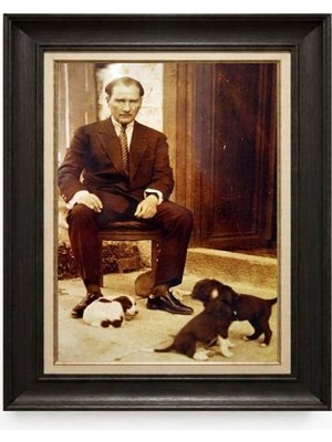 Tablore Siyah Varaklı Paspartulu Çerçeveli Atatürk Tablo A387