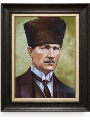 Tablore Siyah Varaklı Paspartulu Çerçeveli Atatürk Tablo A208