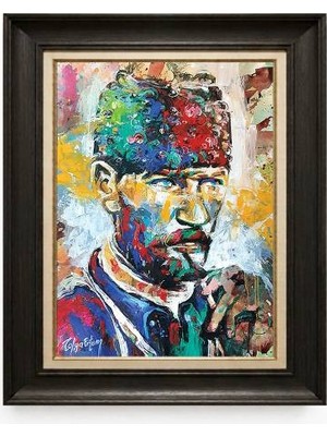 Tablore Siyah Varaklı Paspartulu Çerçeveli Atatürk Tablo A287