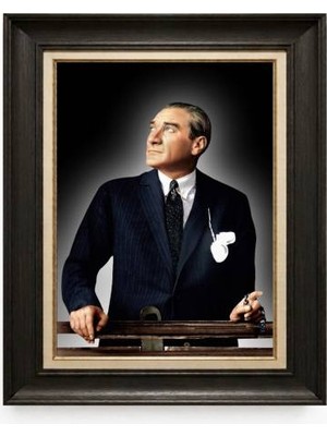 Tablore Siyah Varaklı Paspartulu Çerçeveli Atatürk Tablo A263