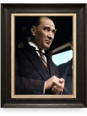 Tablore Siyah Varaklı Paspartulu Çerçeveli Atatürk Tablo A218