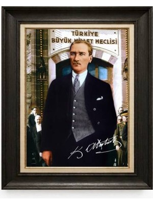 Tablore Siyah Varaklı Paspartulu Çerçeveli Atatürk Tablo A277