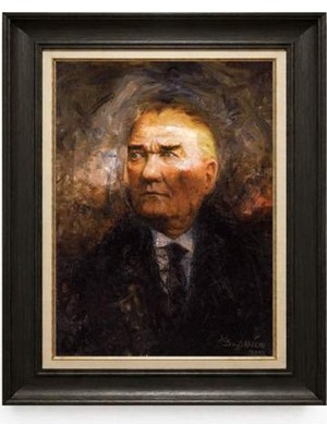 Tablore Siyah Varaklı Paspartulu Çerçeveli Atatürk Tablo A131