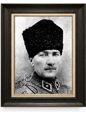 Tablore Siyah Varaklı Paspartulu Çerçeveli Atatürk Tablo A363