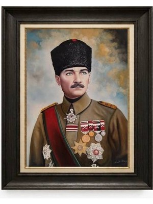 Tablore Siyah Varaklı Paspartulu Çerçeveli Atatürk Tablo A250