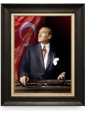 Tablore Siyah Varaklı Paspartulu Çerçeveli Atatürk Tablo A260