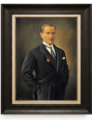 Tablore Siyah Varaklı Paspartulu Çerçeveli Atatürk Tablo A396