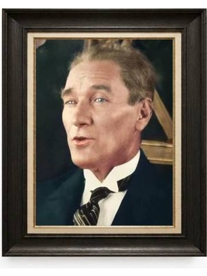 Tablore Siyah Varaklı Paspartulu Çerçeveli Atatürk Tablo A245