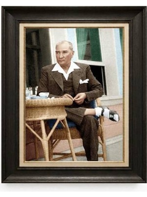 Tablore Siyah Varaklı Paspartulu Çerçeveli Atatürk Tablo A349